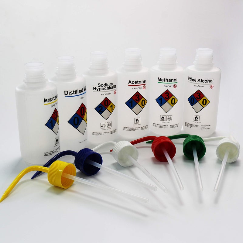 ULAB Scientific Right-to-Know Safety Wash Bottle Set, Acetone, Ethyl Alcohol, Methanol, Isopropanol, Distilled Water, Sodium Hypochloride, Vol.500ml with Draw Tube, UWB1001 - Image 3